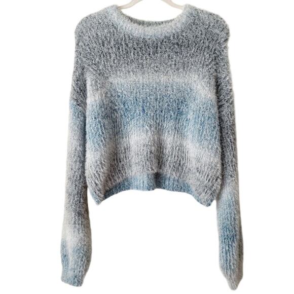 Wild Fable | Striped Fluffy Eyelash Crew Neck Sweater Winter Blue White Medium - Picture 1 of 4